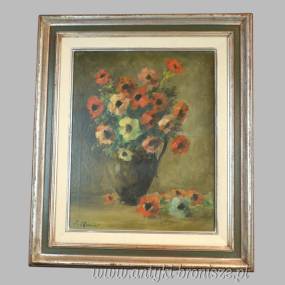 Anemony w dzbanie olej na płótnie J. Renier  Belgia  55/70cm
