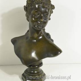 Popiersie dziewczyny z brazu patynowanego, na cokole, podpisane Auvray Charles - poz. 6747