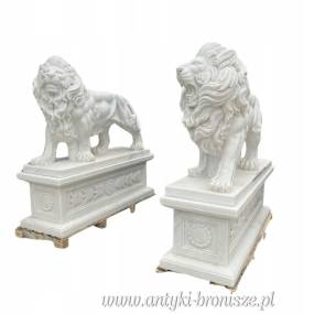 Lwy z marmuru białe lew na postumencie 160 cm rzeźba