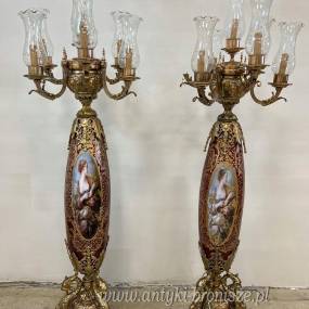 PAŁACOWE LAMPY KRYSZTAŁOWE stojące- PORCELANA Z BRĄZEM