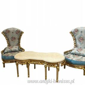 NIEBIESKI - Komplet wypoczynkowy 2 FOTELE +ŁAWA