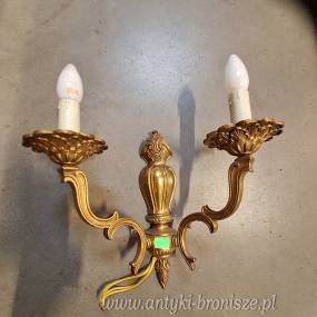 PRZECENA !!! Kinkiet 2-ramienny, masywny braz zlocony, ladnie szlifowany - poz. 2539