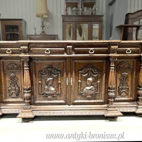 Stylowy dębowy bufet z XIX wieku, pochodzący z Polski