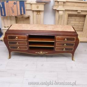 Komoda Szafa pod TV Styl Barok - Marmurowy Blat - Drewno, 6 Szuflad