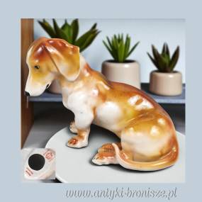 Jamnik siedzący duża figurka 20/15.5cm Steatyt Katowice lata 50te