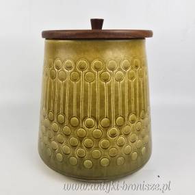 Pojemnik z drewnianą pokrywą wys. 22 cm, ceramika Jasba Niemcy lata 70te