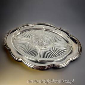 Kabaret na przystawki platerowana taca i szklane wkłady Niemcy lata 20/30te